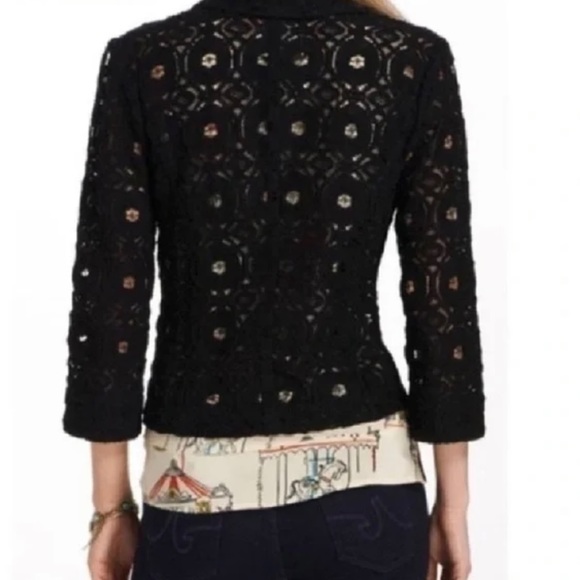 Anthropologie Tabitha Delphinium Knit Lace Blazer Navy Blue Wedding Summ… - Picture 4 of 10